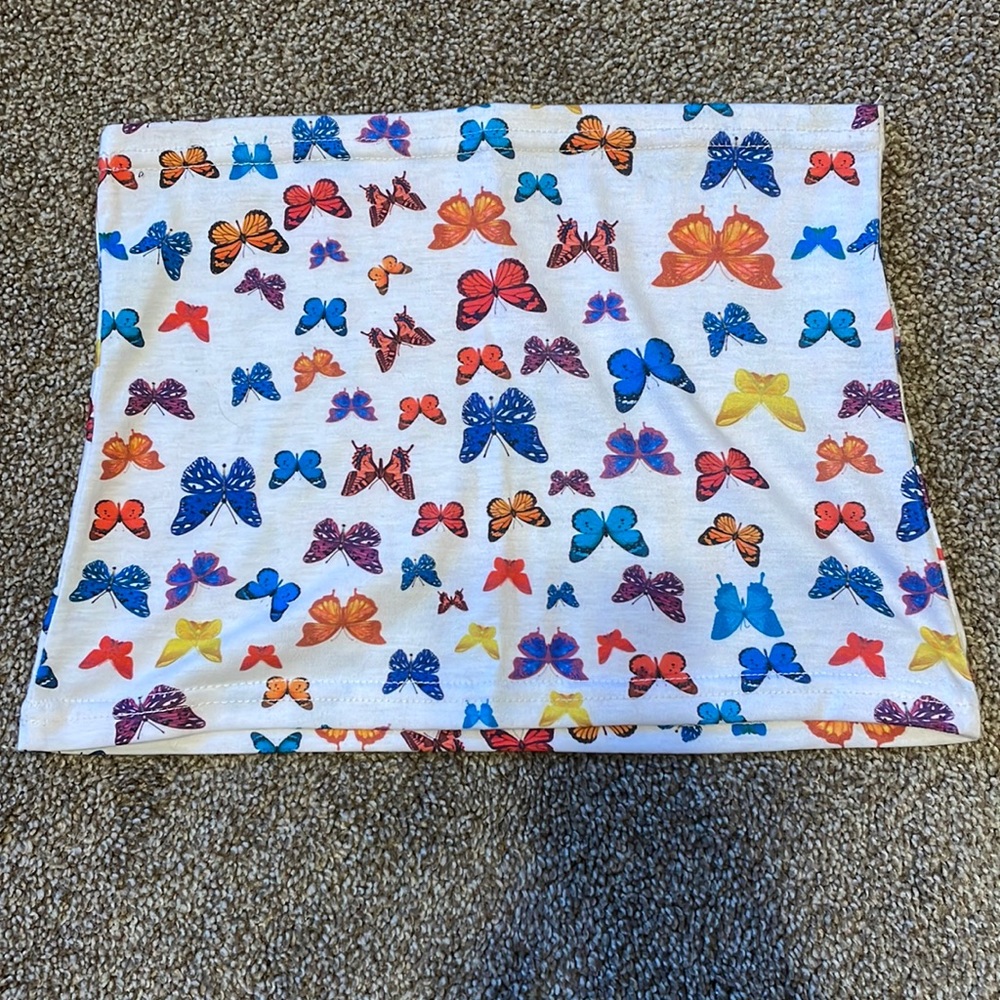 White crop top with colored butterfly prints